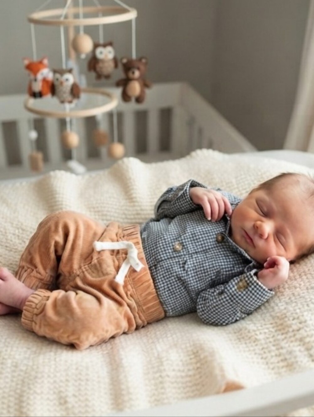 Carter's NB Blue And Green Checkered Shirt and Brown Pants Set